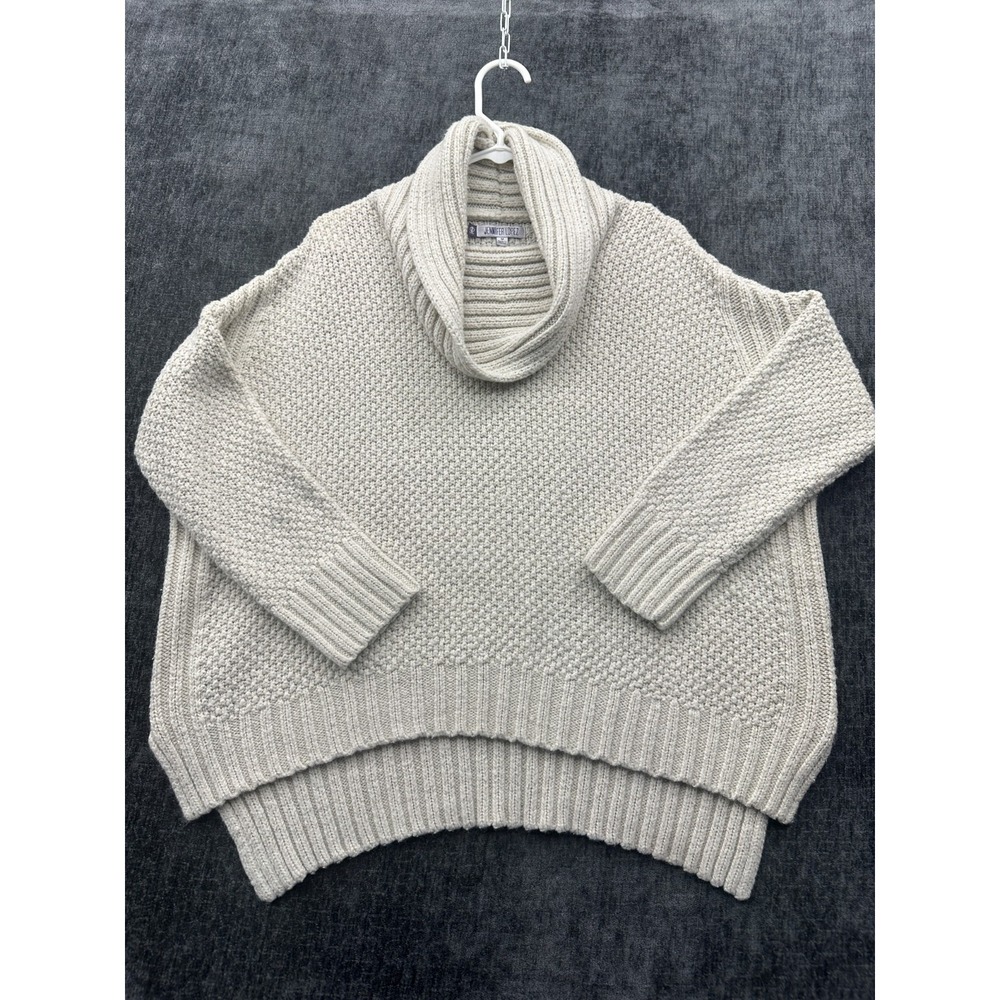 Jennifer Lopez Sweater Womens Medium Beige Knit Cowl Neck Side Slit High Low Hem